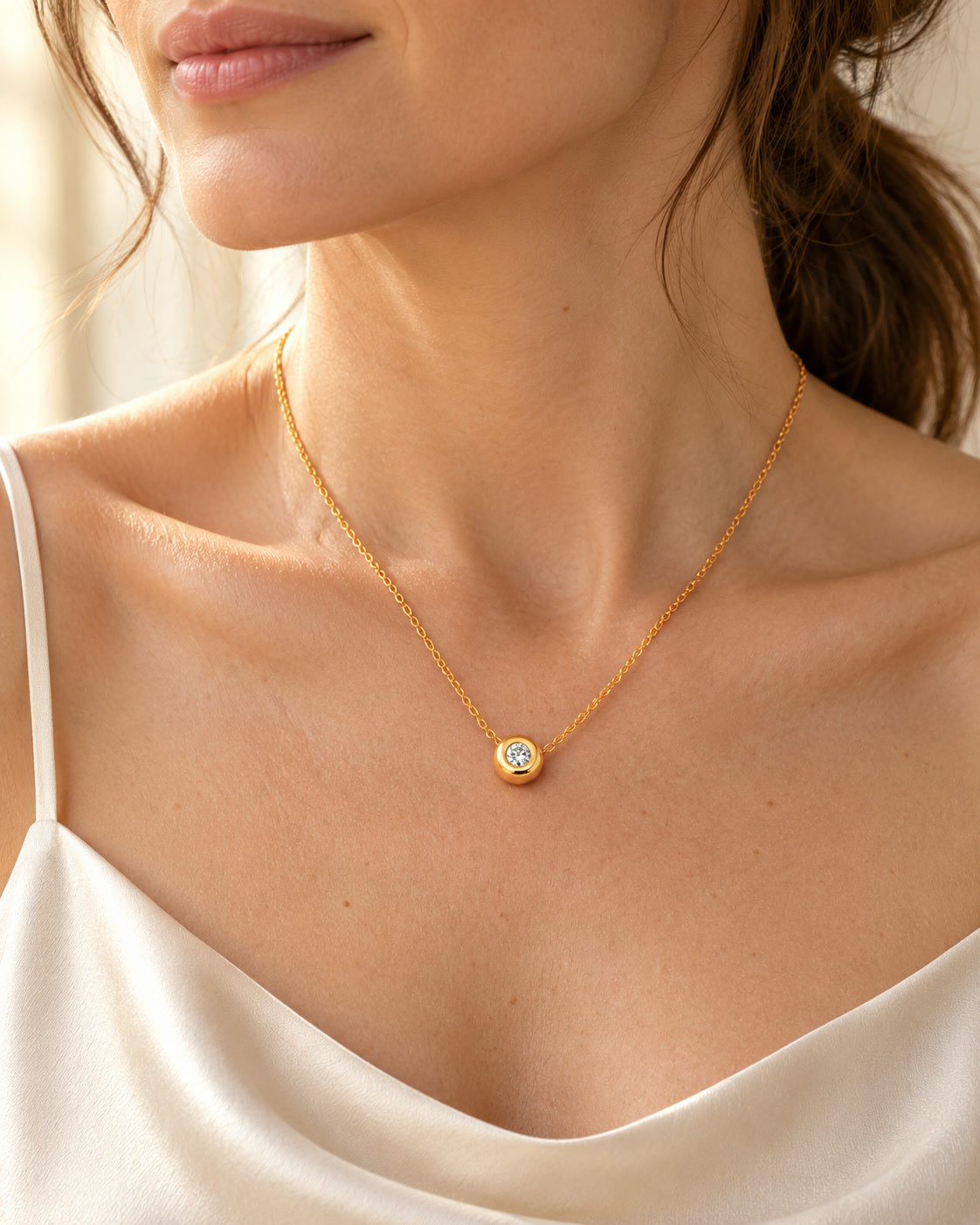 Golden Glow Kette getragen – NOOR GOLD